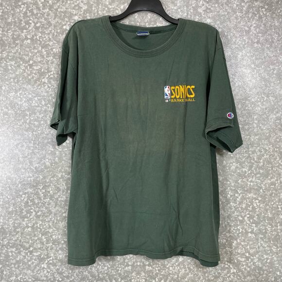 Vintage Seattle Sonics Champion Embroidered Green T-Shirt - Size XXL - Retro NBA - Picture 1 of 7